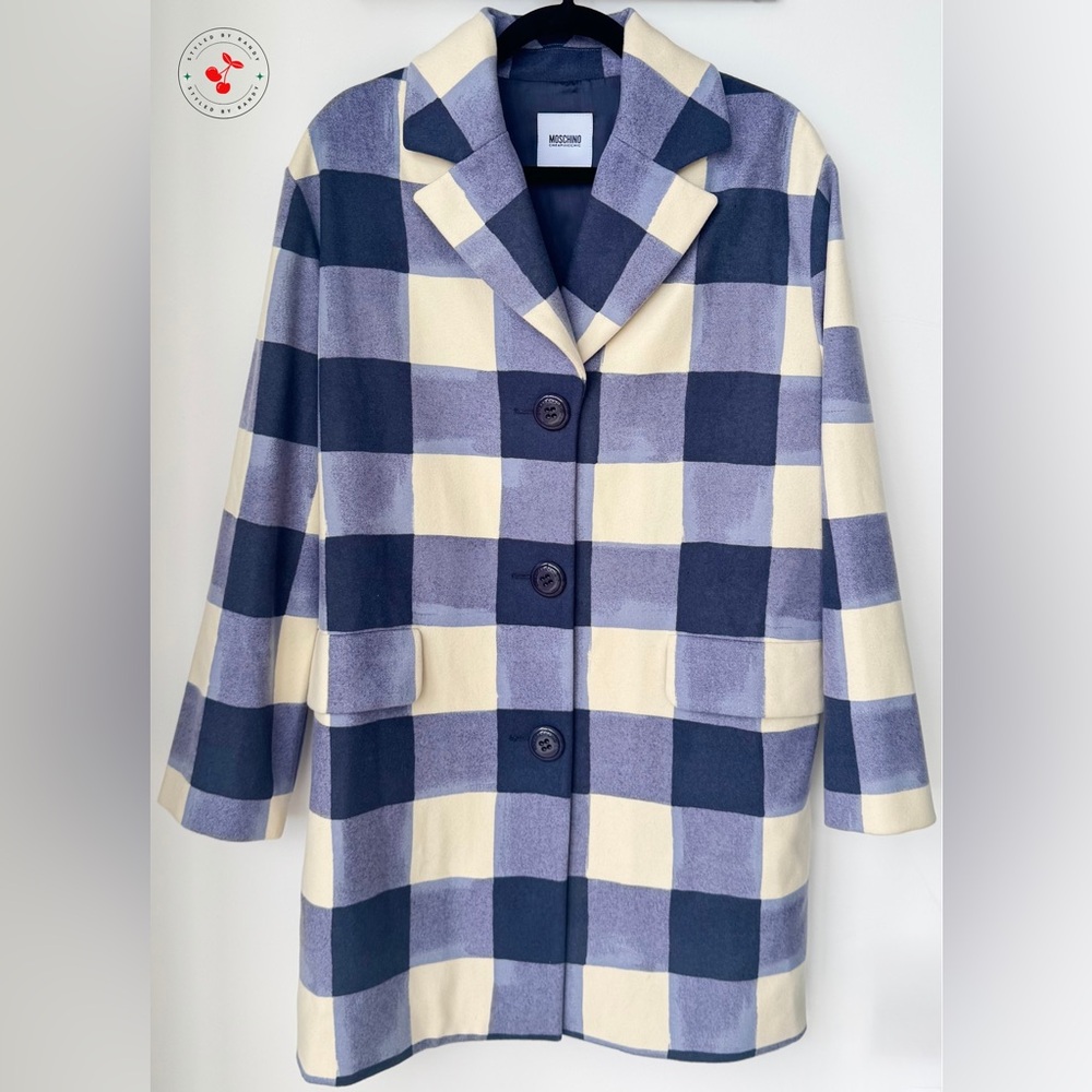 Moschino Cheap & Chic Checkered Wool Coat in Blue